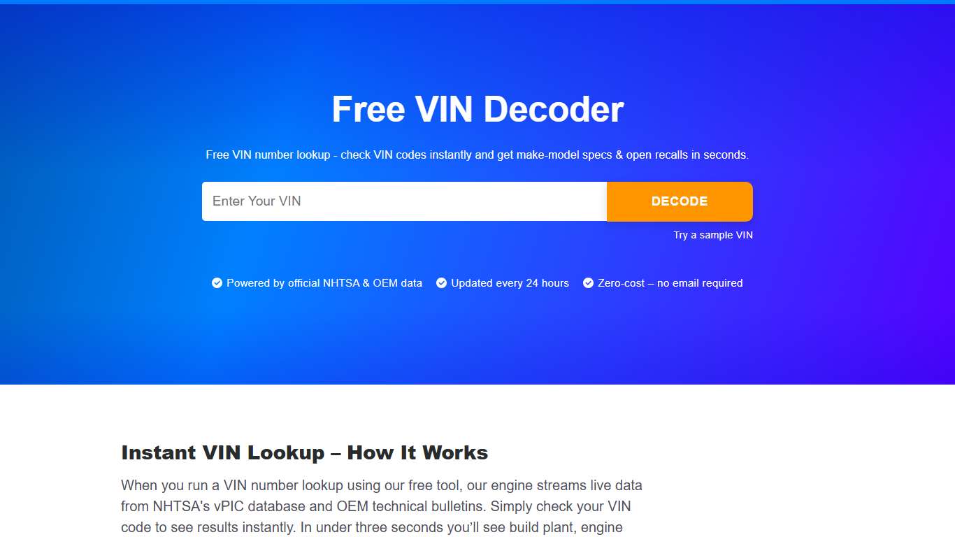 Free VIN Decoder & VIN Number Lookup 2026 Check VIN Instantly